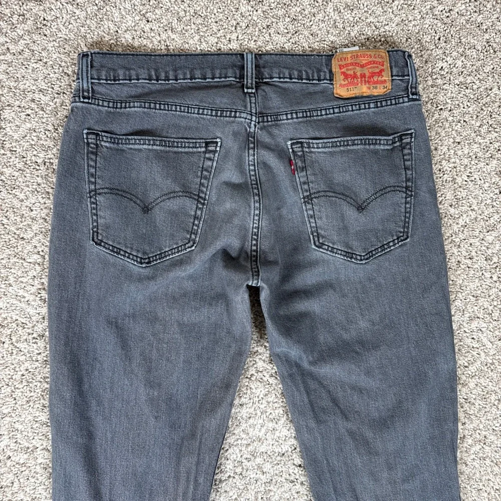 Levis 511 Jeans‎ Mens 36x34 Gray Slim Fit Charcoal Stretch Denim Pants Strecth